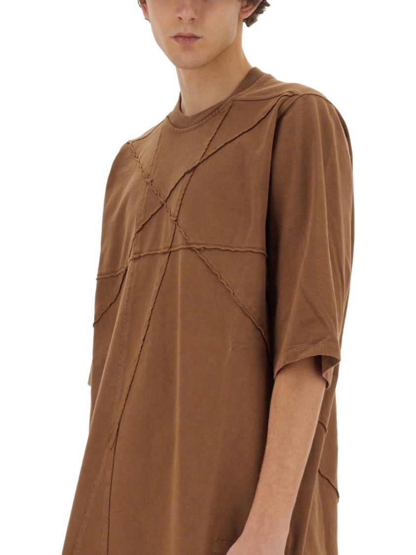 Rick Owens Drkshdw Drkshdw By Rick Owens Geometric Stitch Oversized T-shirt In Brown Cotton In Brown
