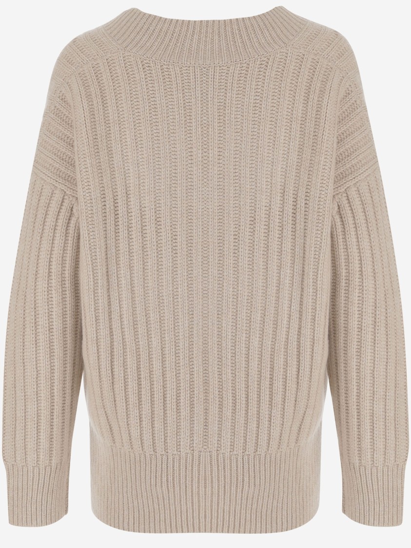 Allude V-neck Cashmere Sweater With Rib Knitting And Elasticized Edges In Gray