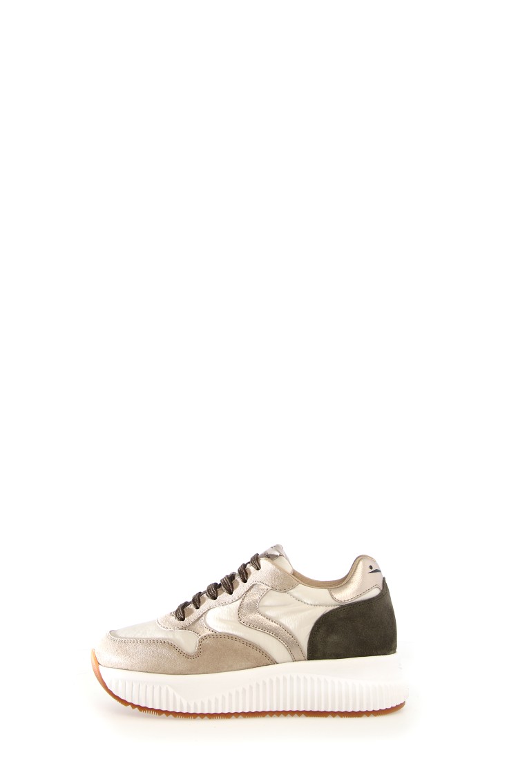 Shop Voile Blanche Luxurious Leather And Suede Sneakers With Gold Accents And Comfortable Eva Sole In Neutrals