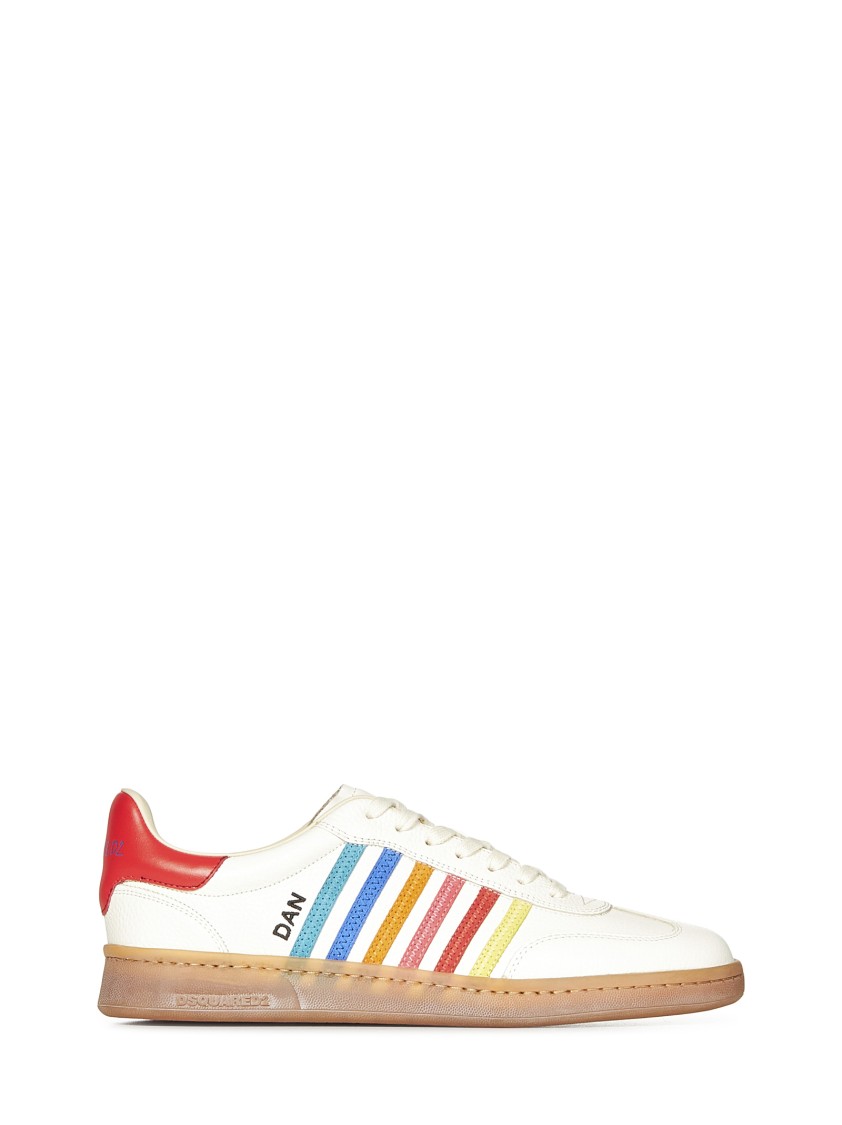 Dsquared2 Beige Low Top Sneaker With Logo On The Tongue And Contrast Heel Tab With Logo In Leather Man In White