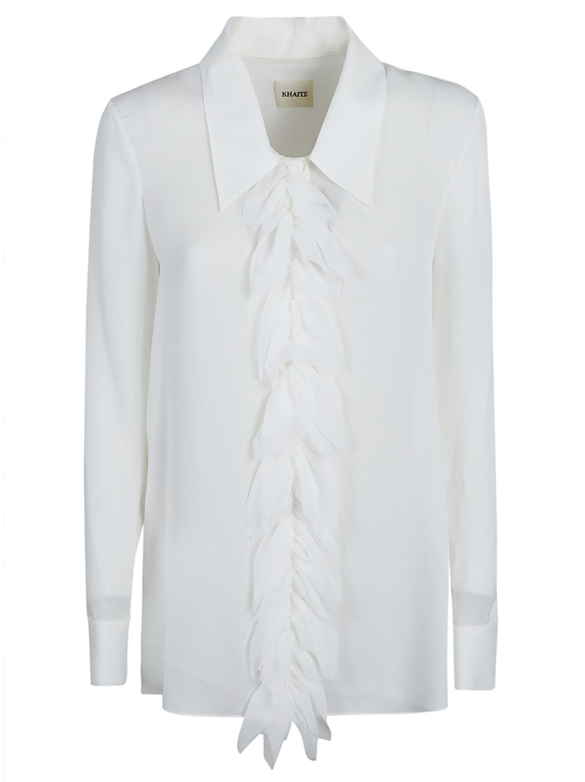 Khaite Luka Button-front Top With Ruffle Detail In White