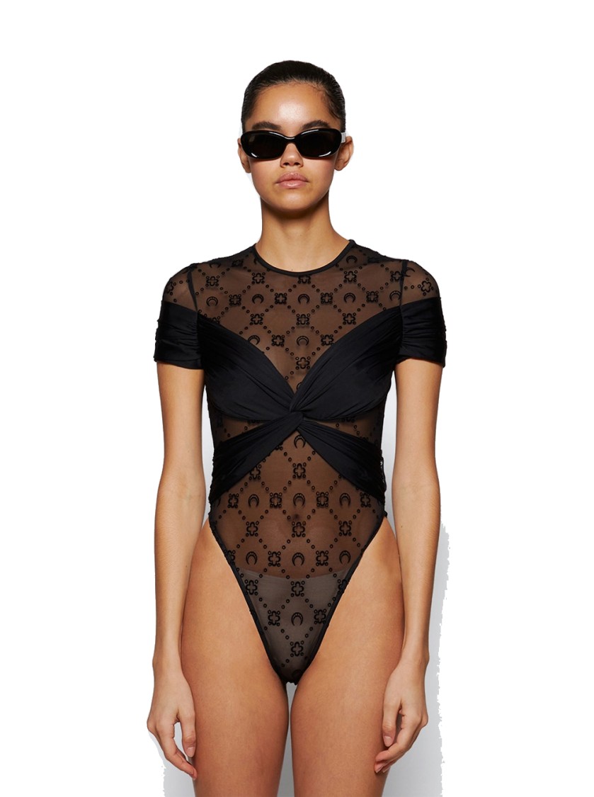 MARINE SERRE MARINE SERRE DRAPED JERSEY BODYSUIT BLACK