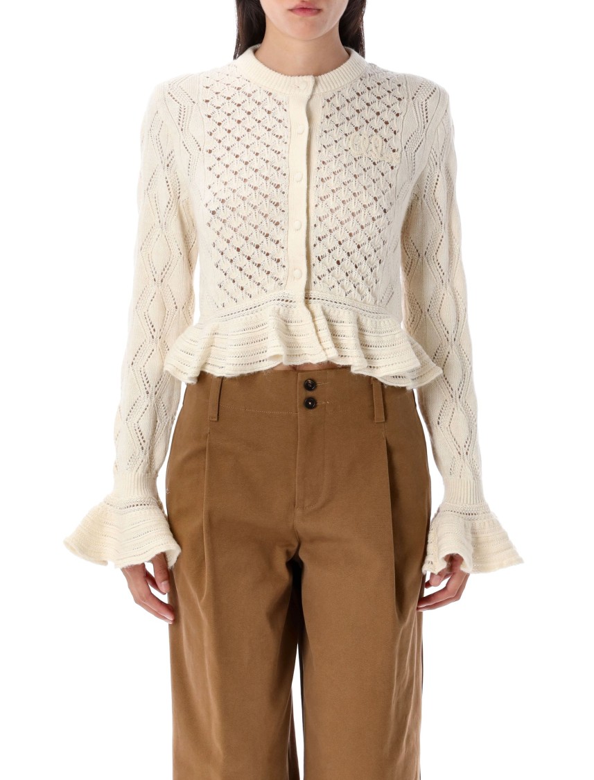 Chloé Pointelle Knit Cardigan In Neutral