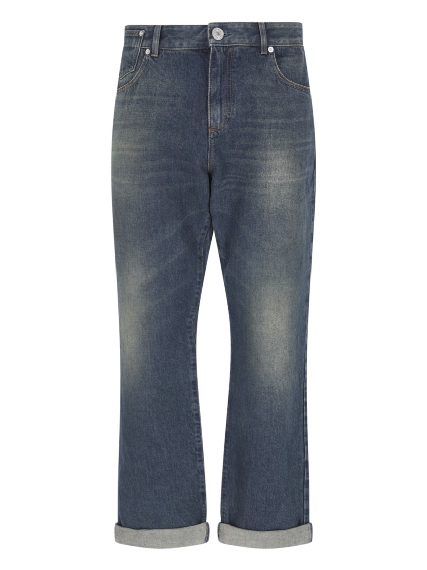 Balmain Blue Blue Vintage Logo-patch Jeans In Blue