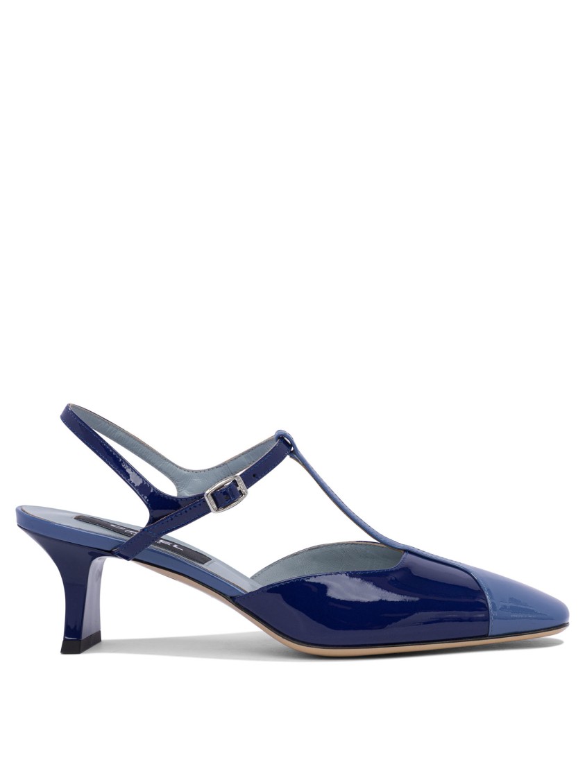 Carel Paris Pointed Toe T-strap Sandals In Calf Leather In Black