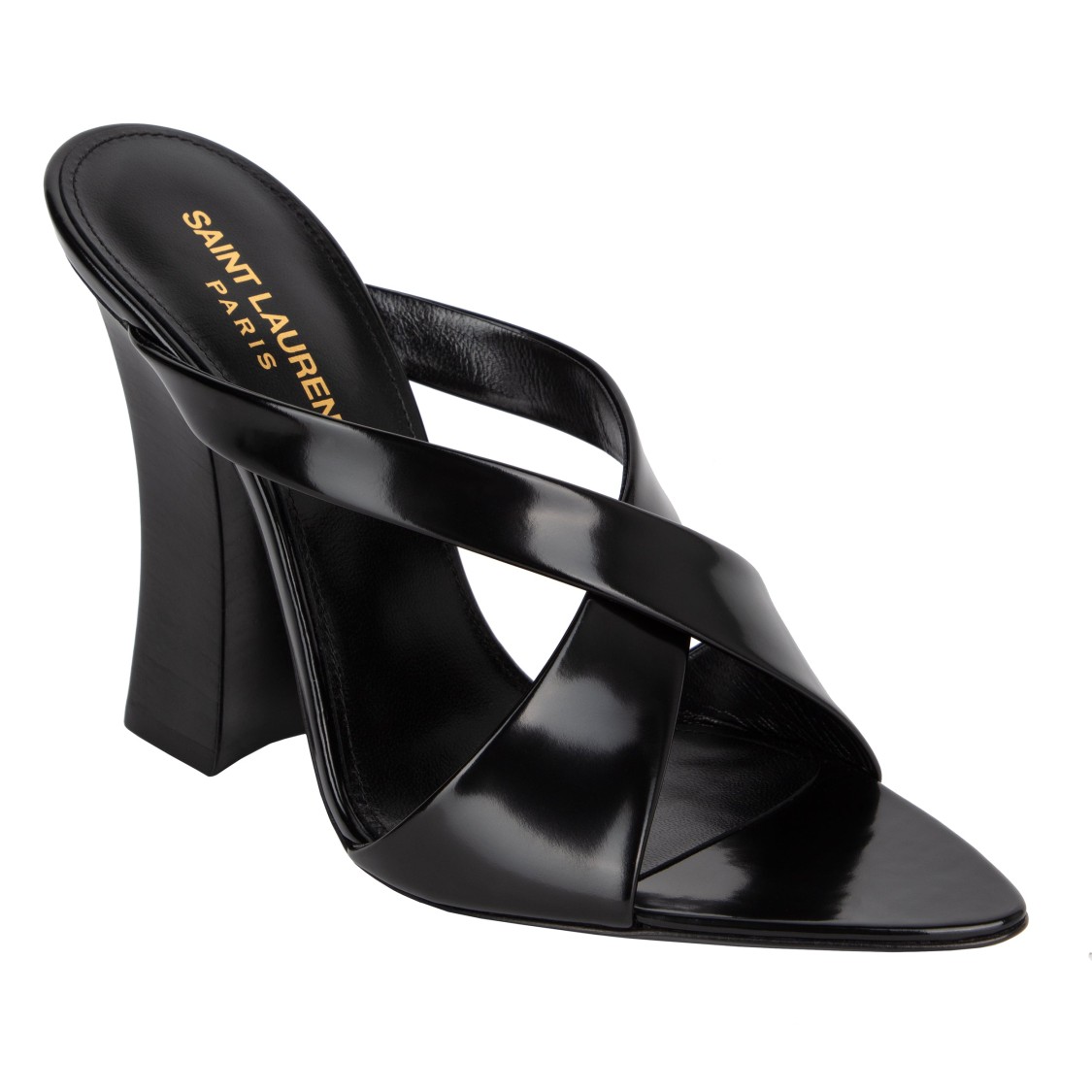 Saint Laurent Eva Mules In Glazed Leather In Black