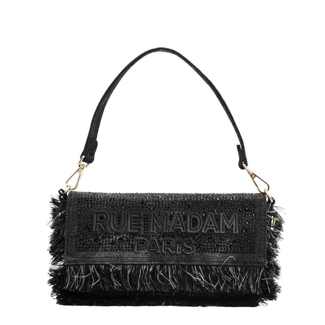 Rue Madame Rectangular Grey Denim Shoulder Bag