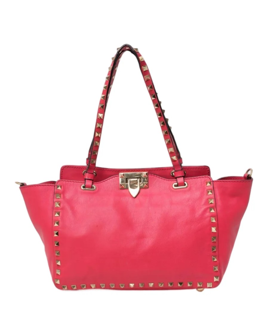 Valentino Tote Rockstud Medium Fuchsia In Red