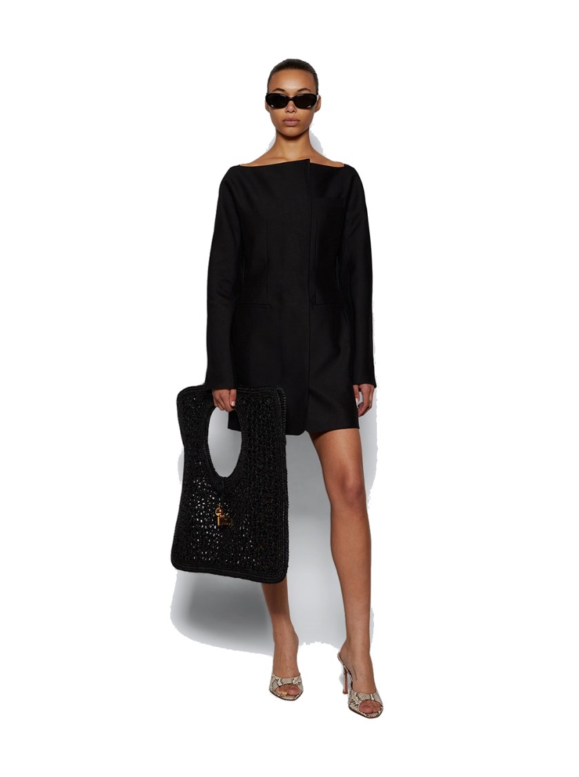 Jacquemus Belted Waist Dress With Back Belt Detail In Black
