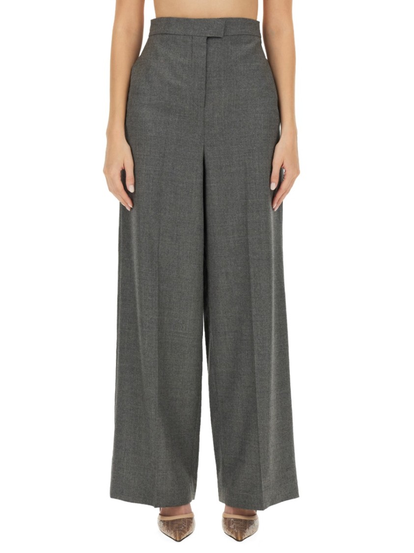 Fendi Wide Leg Wool Pants In Grey