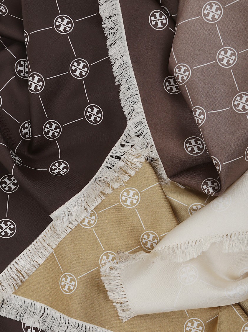 Tory Burch Silk Twill Scarf With Fringed Edges