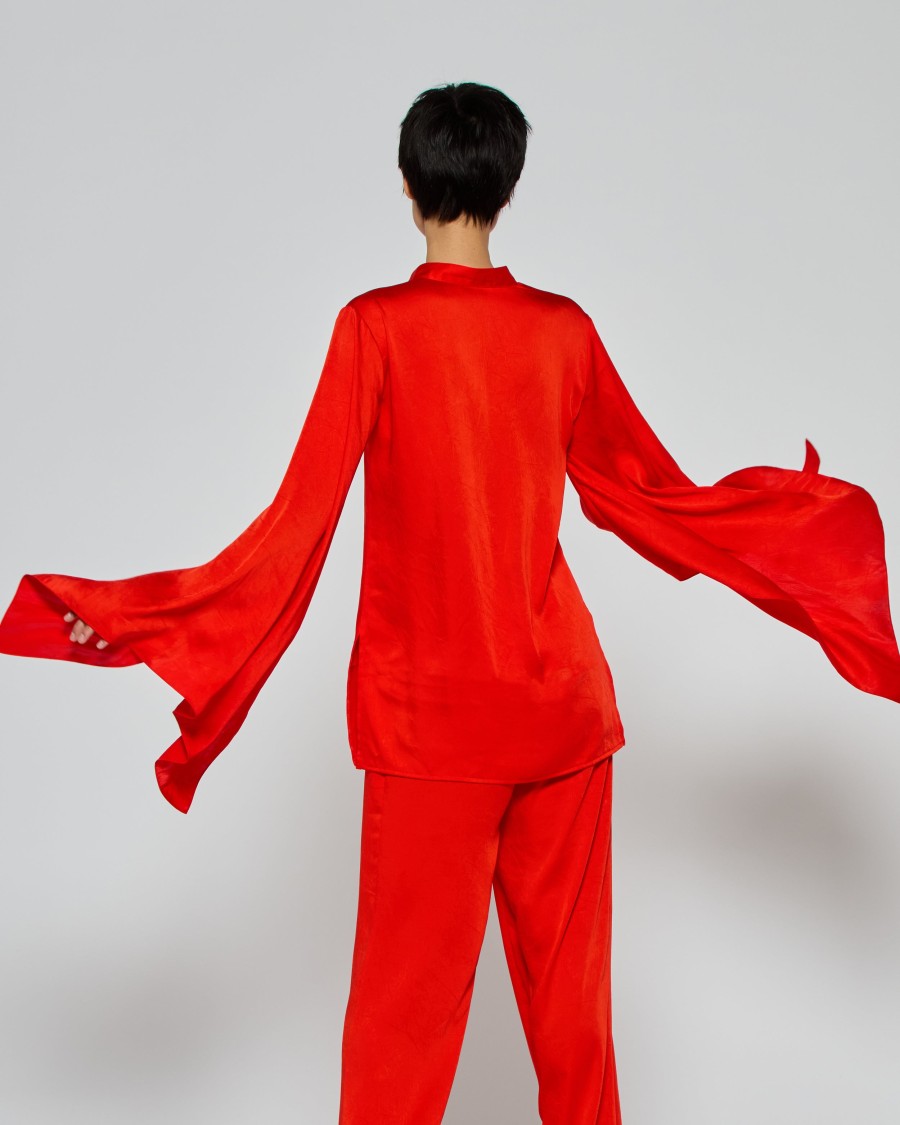 Serena Bute Kimono Sleeve Shirt - Bright Red