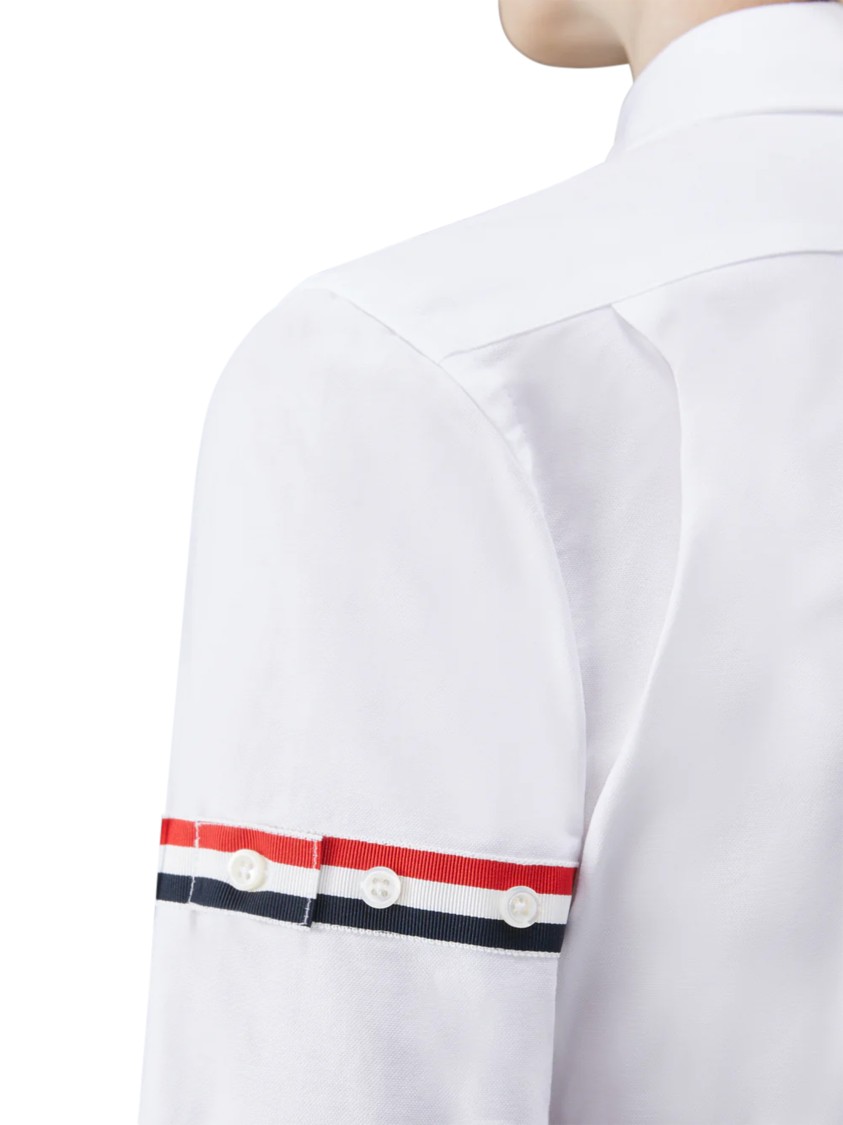 Thom Browne Classic Round Collar Shirt W/ Rwb Grosgrain Armbands In White