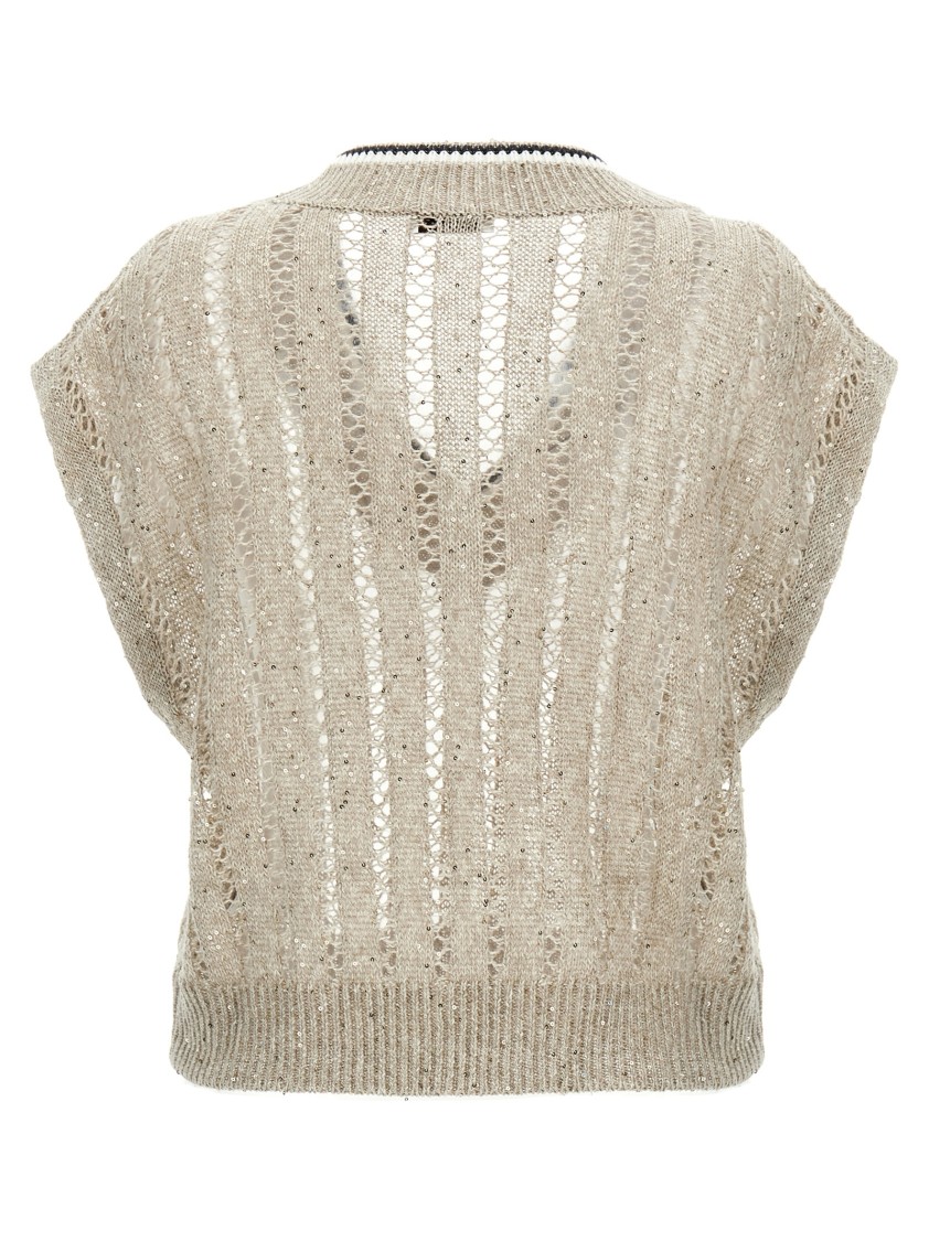 Brunello Cucinelli Ribbed Net Knit T-shirt With V-neck