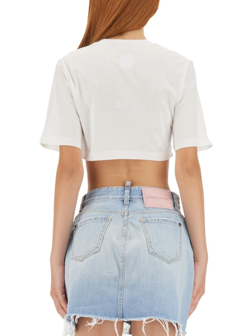 Dsquared2 Gathered Cropped T-shirt In White