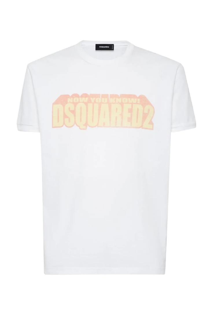 Dsquared2 Crew Neck Cracked Effect Graphic Print In White