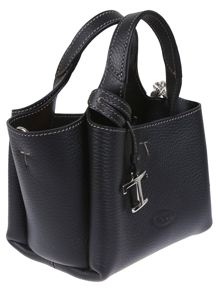Tod's Structured Black Grained Leather Shoulder Bag In Gray