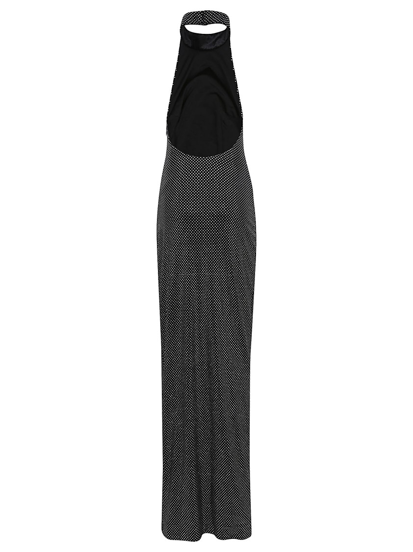 Balmain Velvet Rhinestone Halterneck Long Dress In Gray