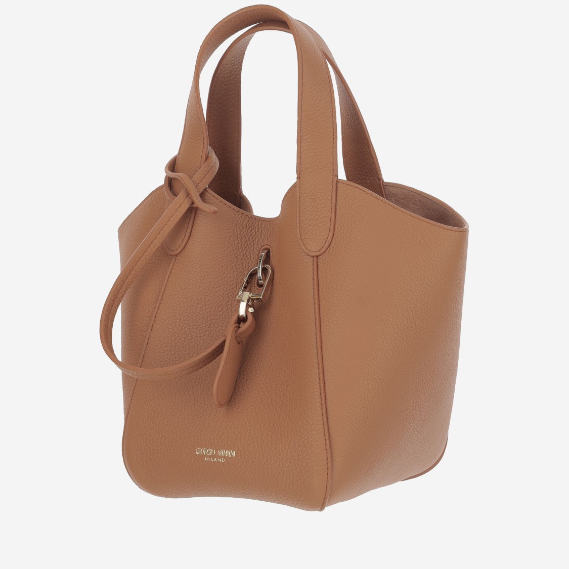 Giorgio Armani Logo Stamp Leather Top Handle Bag In Brown