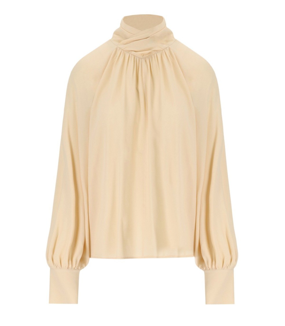 Federica Tosi Butter-colored Silk Blend Blouse With Puffed Sleeves In Brown