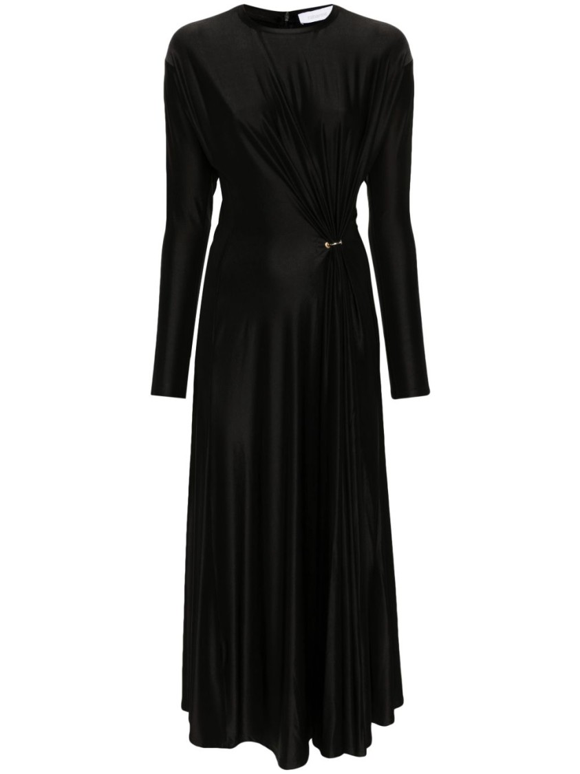 Rabanne Long-sleeve Gathered Midi Dress In Black