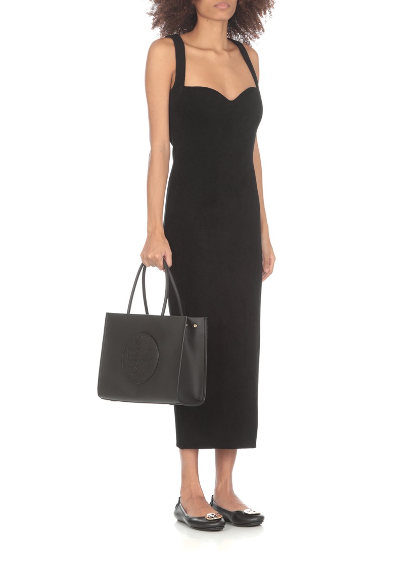 Tory Burch Small Ella Shopping Bag In Eco Leather With Logo In Black