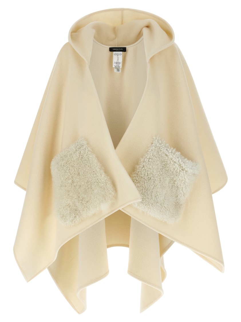 Fabiana Filippi Draped Hooded Cape Textured Pockets In Yellow