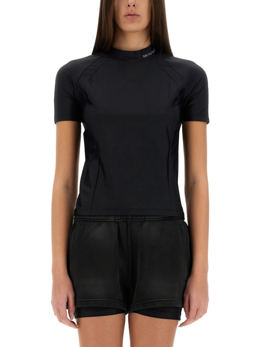 Alexander Wang T T By Alexander Wang Slim-fit High Neck T-shirt With Subtle Logo In Black