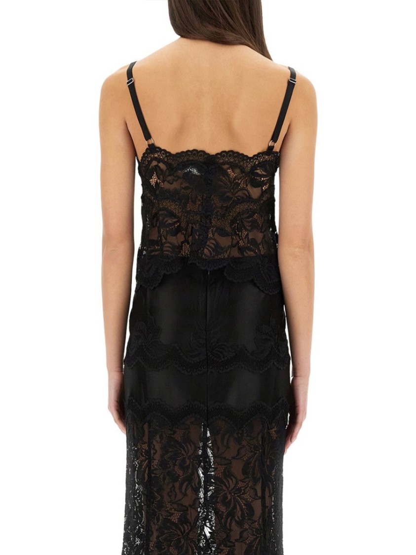 Rabanne Intricate Lace Top With Adjustable Spaghetti Straps In Black