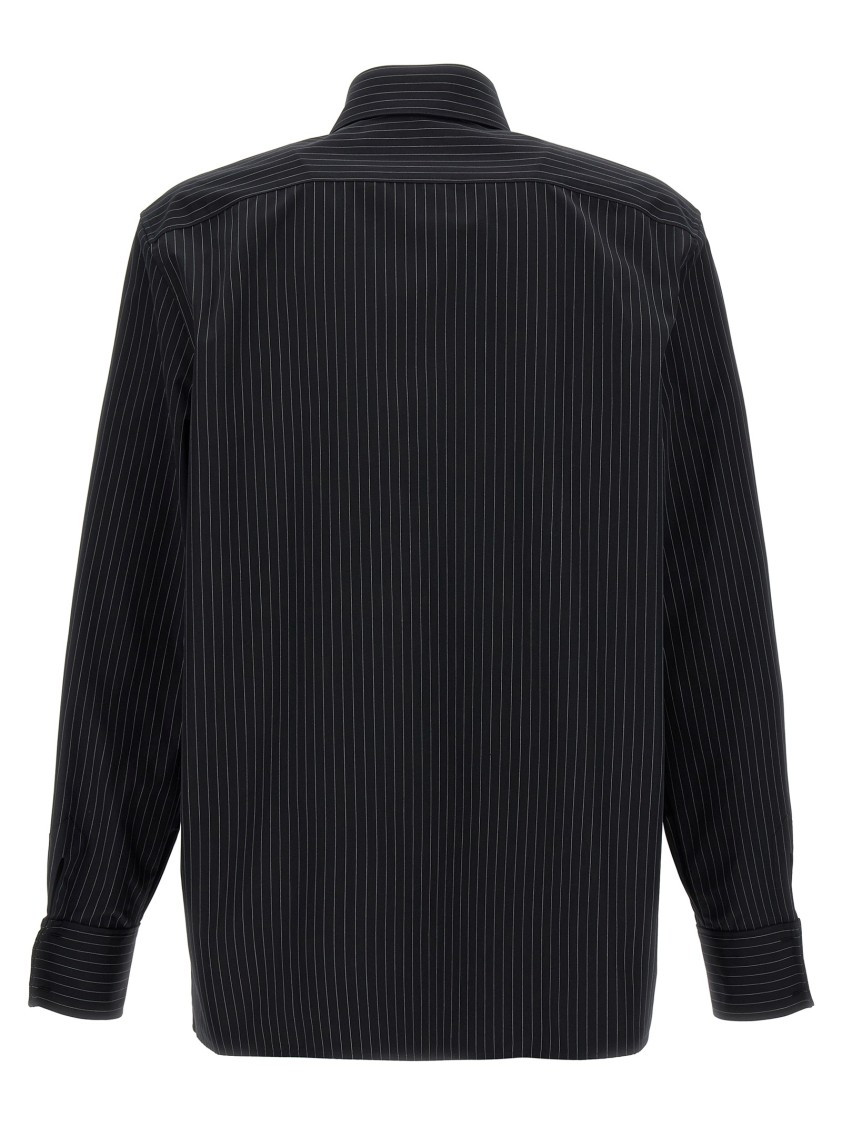 Saint Laurent Ysl Pinstriped Silk Shirt In Black