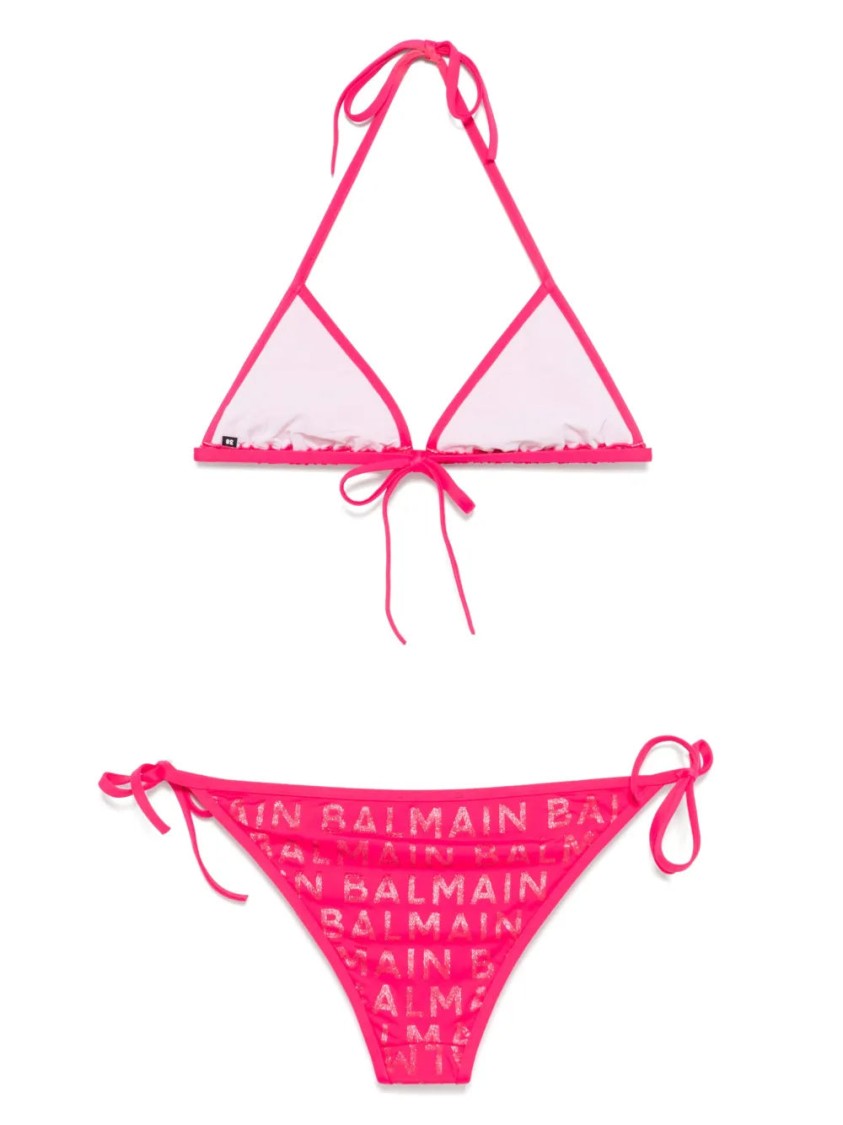 Balmain Triangle Bikini With Bold Logo In Pink