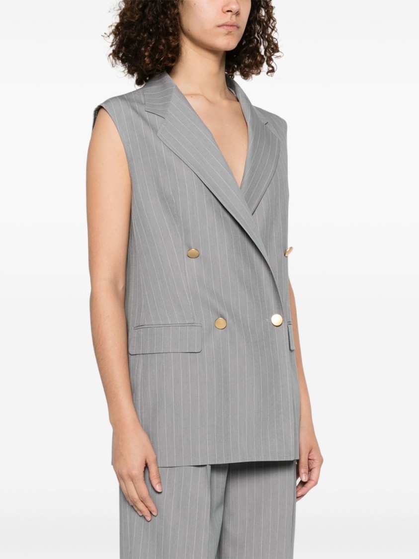 Shop Tagliatore Tailored Grey Sleeveless Blazer With Gold-tone Buttons