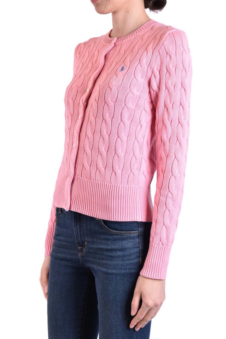 Polo Ralph Lauren Pink Polo Pony Round Neck Cardigan In Pink