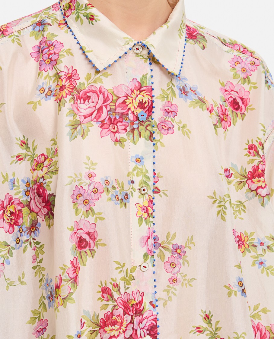 Péro White Wide Floral Print Shirt In Multicolor
