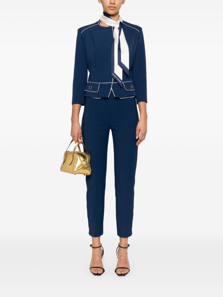 Shop Elisabetta Franchi High-waisted Blue And White Tailored Trousers