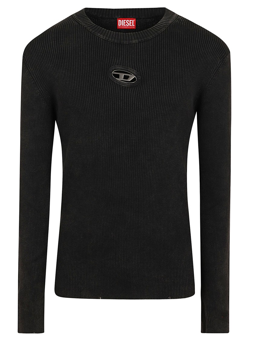 Shop Diesel Ribbed Long-sleeved Top In Black