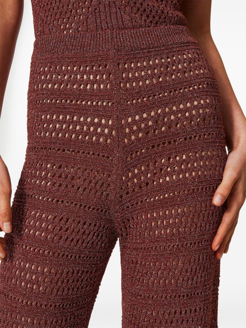 Shop Twinset Twin-set Wide-leg Trousers With Textured Open-knit Design