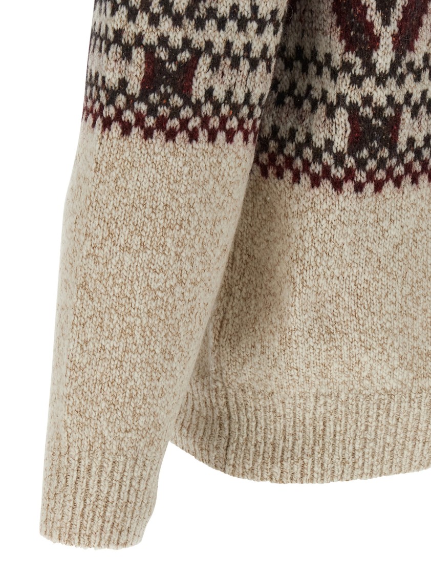 Brunello Cucinelli Geometric Jacquard Turtle Neck Pullover In Neutral