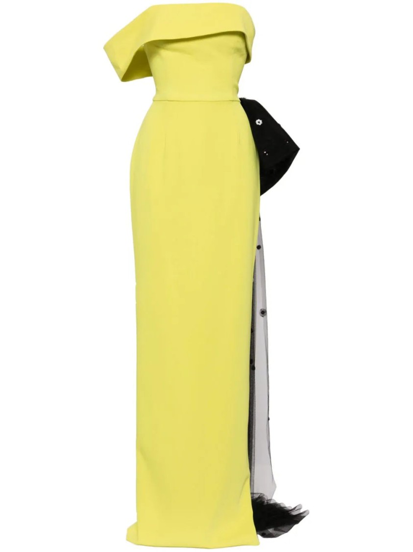 Saiid Kobeisy Crepe Off-shoulder Dress With A Tulle Bow In Yellow