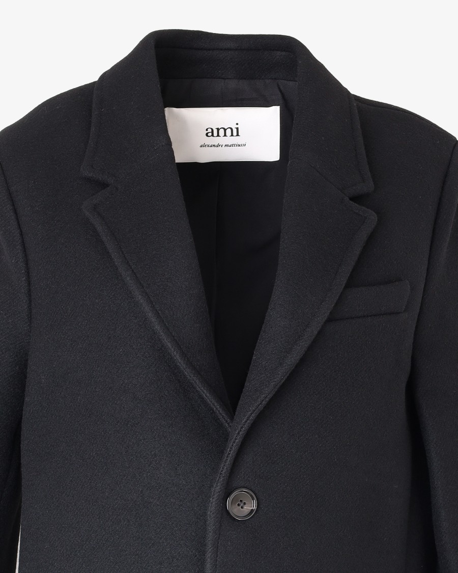 Ami Alexandre Mattiussi Ami Virgin Wool Coat With Notched Lapel In Black