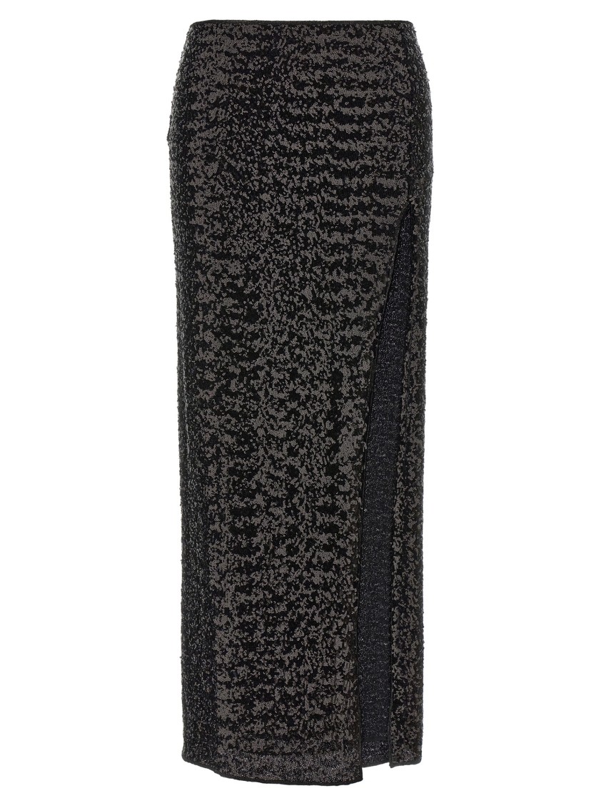 Oseree Shiny Slit Mid-length Midi Skirt In Brown