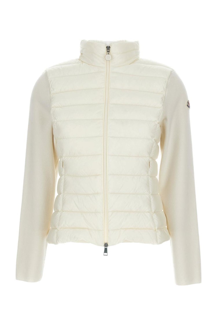 Moncler Turtleneck Cardigan Jacket With Zip Closure In White