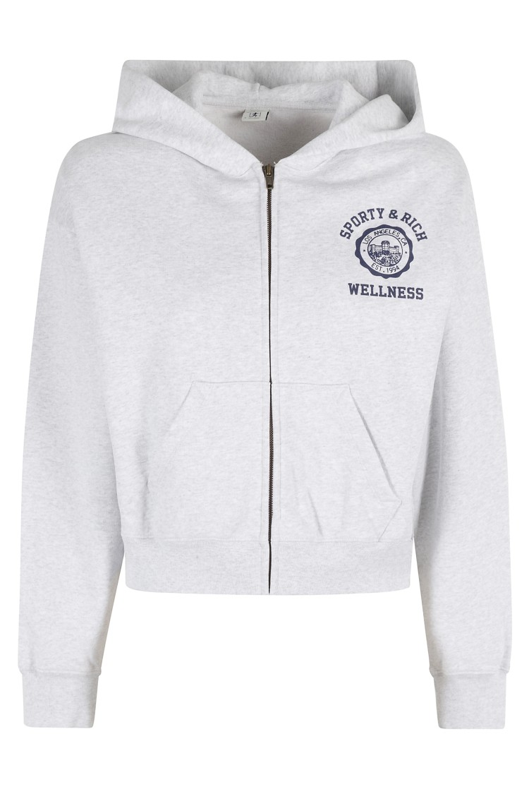 Sporty And Rich Emblem Cropped Zipped Hoodie