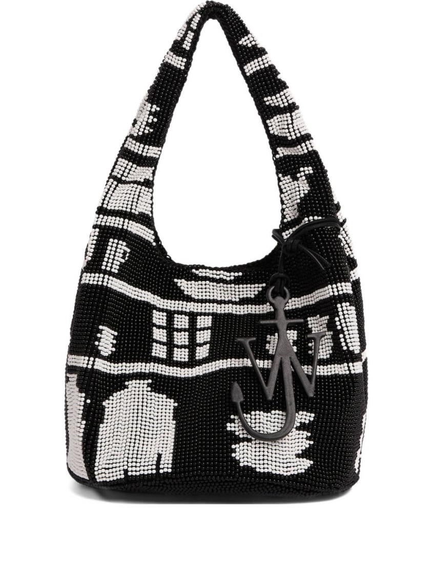 Jw Anderson J. W. Anderson Textured Hobo Bag With Striking Black In Black
