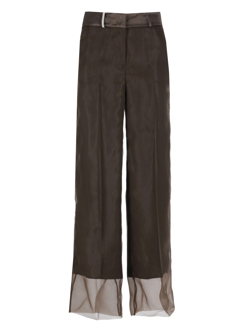 Shop Peserico Aurea Brown Linen And Viscose Pants