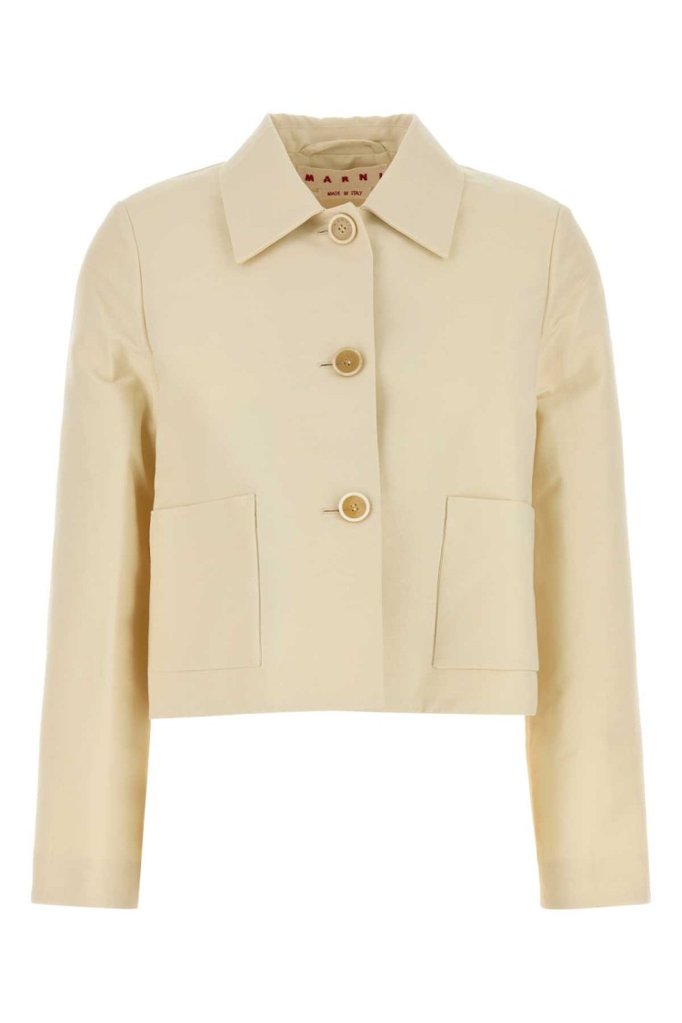 Marni Collared Neck Blazer With Front Pockets In Neutral