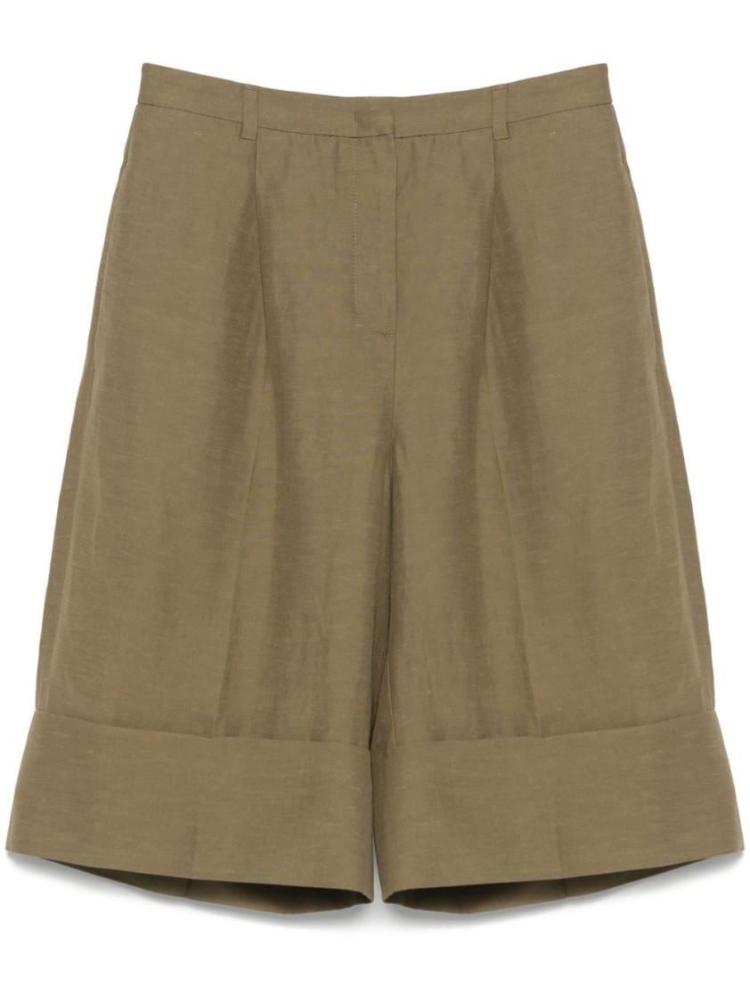 Blugirl Tailored Cuffed Wide-leg Shorts In Green