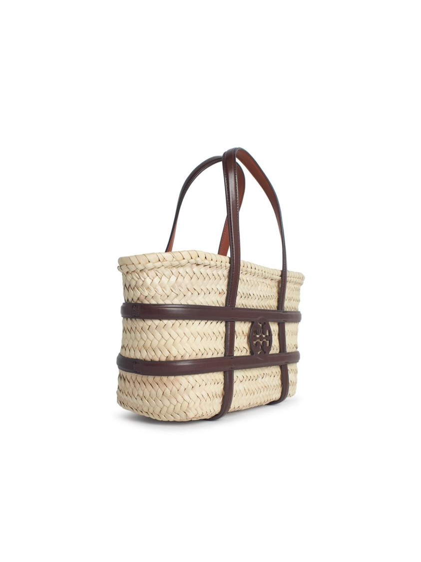 Tory Burch Small 'ella' Shopping Bag In Straw Leather Color