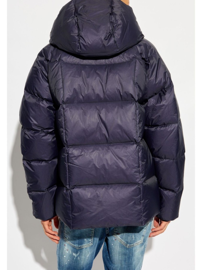 Dsquared2 Quilted Puff Coat With Hood And Relaxed Fit In Blue