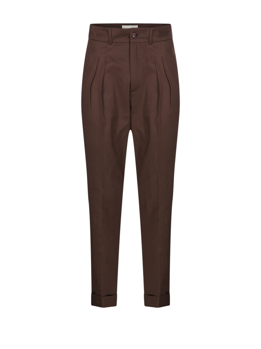 Marco Coppola Double-pleated Tailored Pants With Refined Cuffs In Brown
